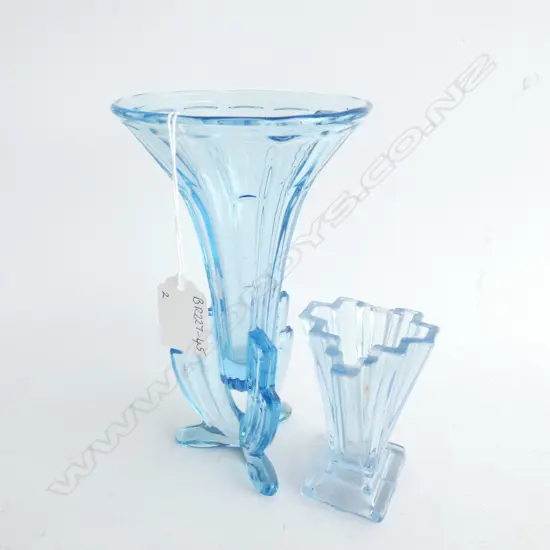 TWO BLUE DEPRESSION GLASS VASES