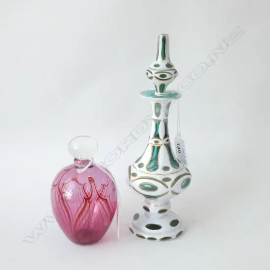 MODERN GLASS PERFUME BOTTLE & VICTORIAN BOHEMIAN GLASS PERFUME BOTTLE