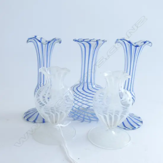 FIVE MINIATURE LATICINO GLASS VASES