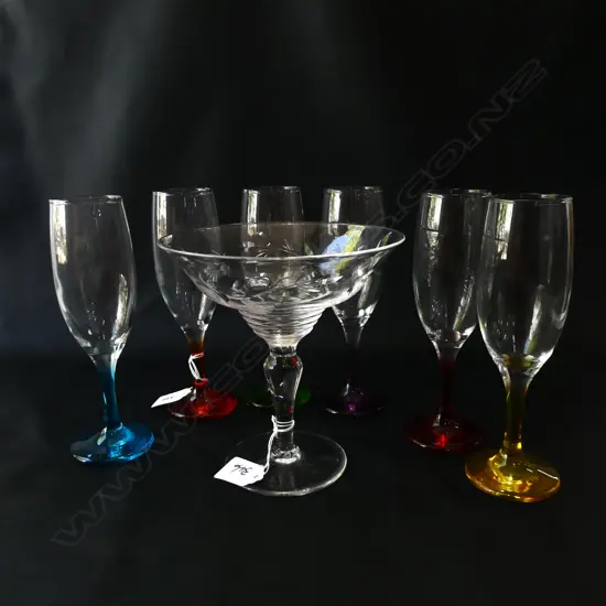 6 RAINBOW CHAMPAGNE FLUTES & CRYSTAL COMPORT (DIA  160MM)
