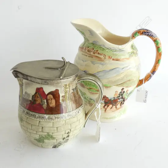 2 JUGS: ROYAL DOULTON SERIES WARE/ EP LID (H.140MM) & IRISH JAUNTING CAR MUSICAL,H. (200MM)