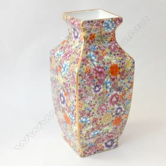 CHINESE PORCELAIN SQUARE FLORAL, FAMILLE ROSE VASE H.250mm