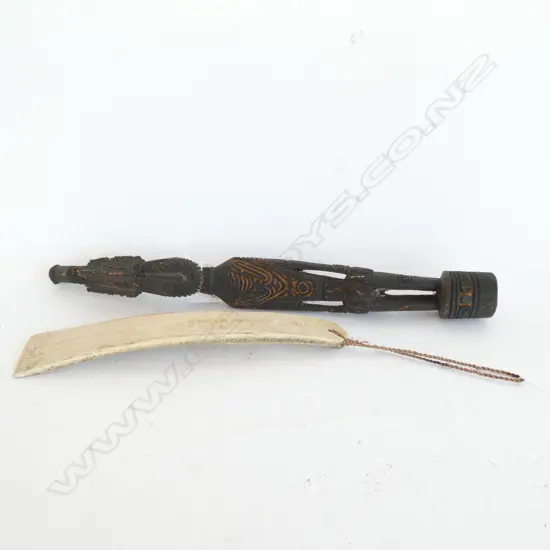 2 PNG ITEMS: BONE SCRAPER L.255mm & FIGURE CARVED WOOD