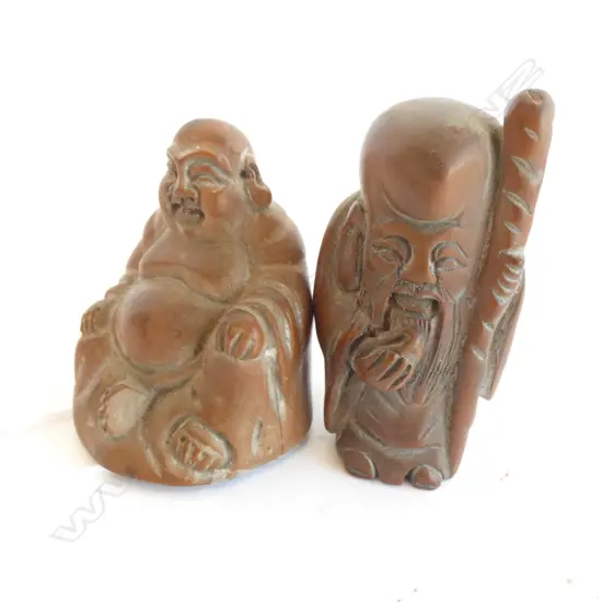 2 BOXWOOD OKIMONO;  BUDDHA & OTHER