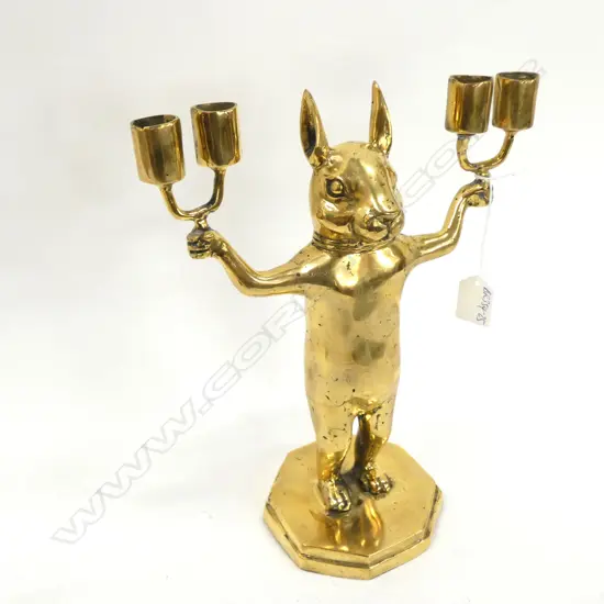 BRONZE STANDING RABBIT CANDLEABRA H.285mm...