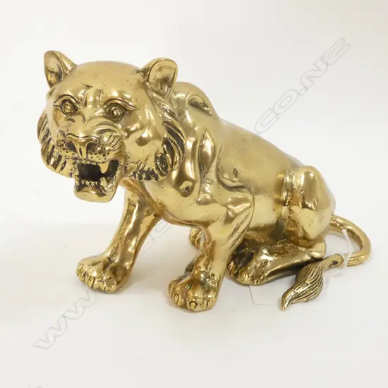 POLISHED BRONZE SEATED TIGER L.240MM.