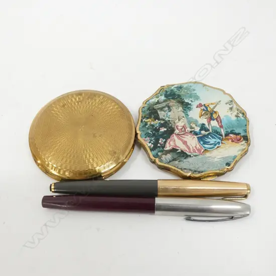 PR OLD COMPACTS + SHAEFFER & PARKER FOUNTAIN PENS 