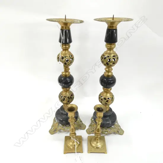 TWO PAIRS OF CANDLESTICKS