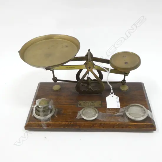 VINTAGE ENSIGN BRASS & WOODEN SCALES - SELECTION OF WEIGHTS