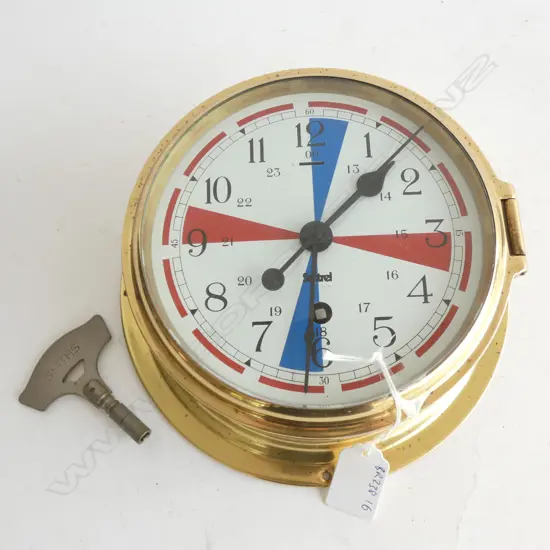 SMITH’S SESTREL SHIP’S CLOCK, w SECTOR DIAL, SWEEP SECONDS, SLOW/FAST REG, 8-DAY MOVEMENT. Dia.200mm  