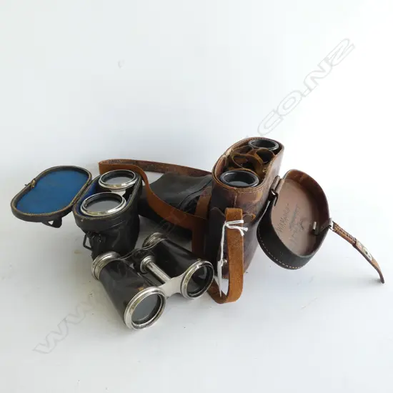 SET OLD  BINOCULARS + 2 CASED OPERA GLASSES
