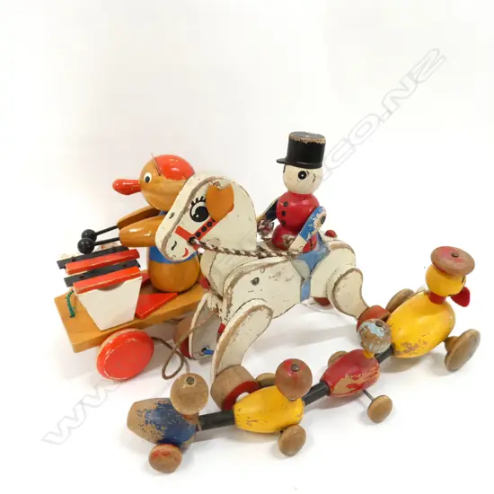 3 VINTAGE PULL ALONG WOODEN TOYS