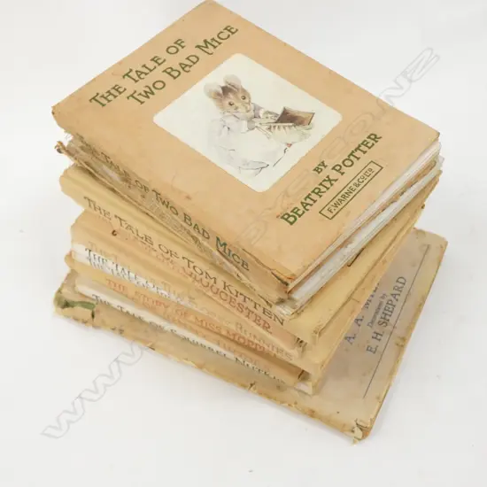 11 VINTAGE BEATRIX POTTER BOOKS (SOME A/F) & AA MILNE 'NOW WE ARE SIX' (COVER SLEEVE DAMAGED)