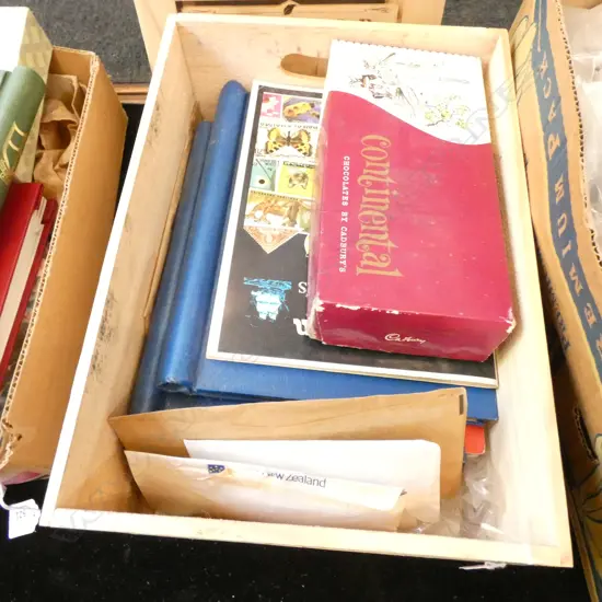 WOODEN BOX LOT ASST STAMPS INCL ALBUMS