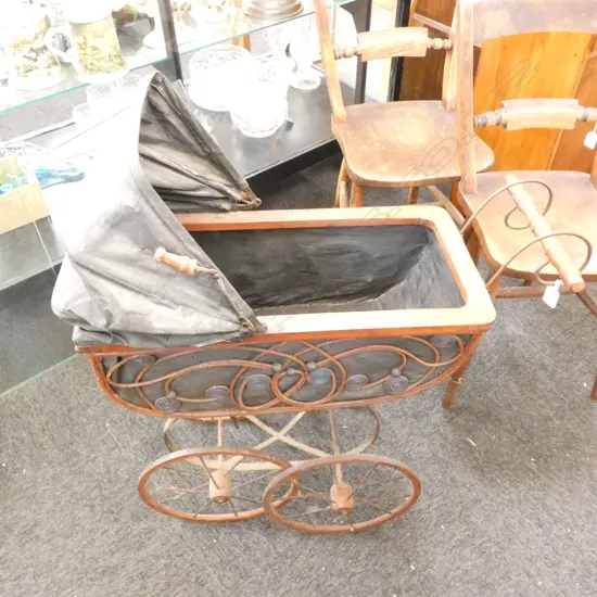 VICTORIAN STYLE CANVAS, WICKER & IRON PRAM
