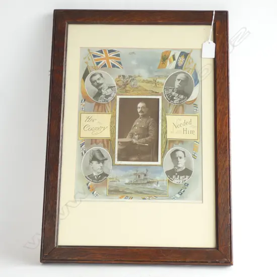 WWI SOLDIERS PORTRAIT 'HIS COUNTRY / NEEDED HIM' 300x235mm