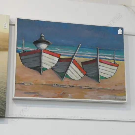 OIL ON BOARD 3 BOATS 'SAGER '77' 505x720mm