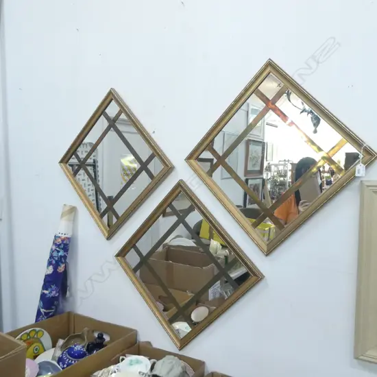 THREE FRAMED MIRRORS WITH COPPER TRIM 450 X 450MM