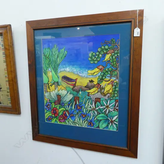 SHARLEEN SMITH MIXED MEDIA NZ BEACH SCENE 465x410mm