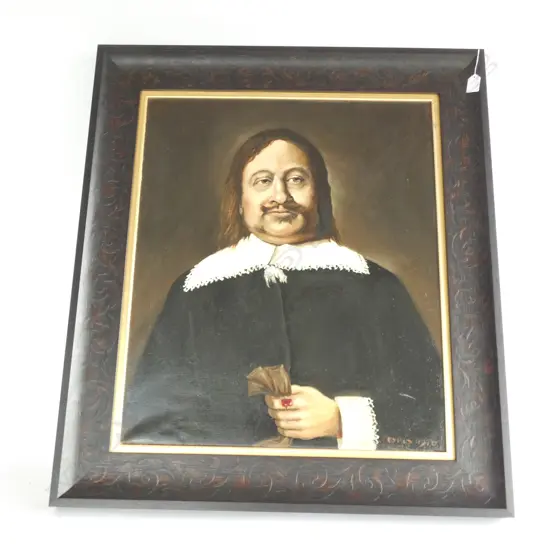 17thC STYLE PORTRAIT SIGNED 'CYRUS 1970' OIL ON CANVAS 655x550mm