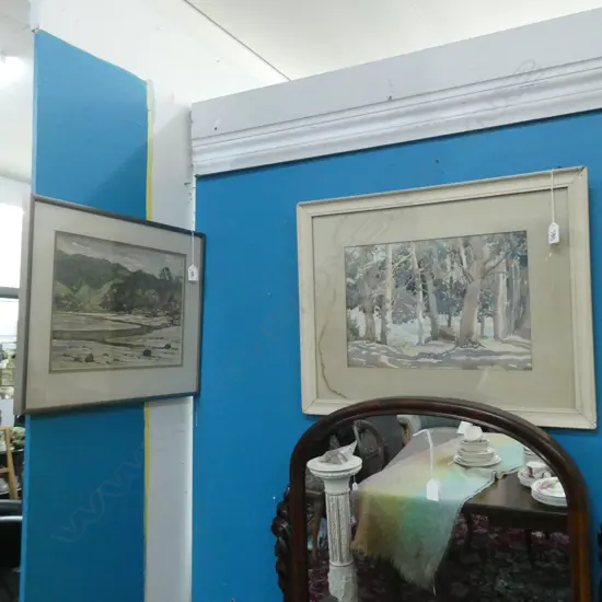 2 WATERCOLOUR PAINTINGS; WENDERHOLME BY JACK MARTIN '81 & SIGNED AUSTRALIAN GUM TREES - LARGEST 365 X 205MM