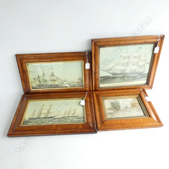 3 SAILBOAT PRINTS IN BIRDS EYE MAPLE FRAMES 160x310mm + W/C SKETCH