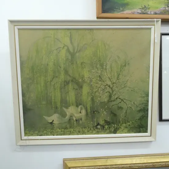 VERNON WARD - LAKESIDE IN SPRING FRAMED PRINT -  590 X 490MM