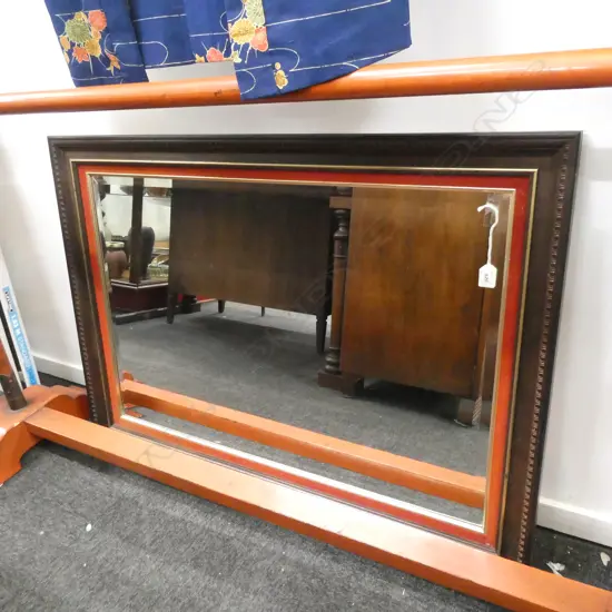 MAHOGANY FRAMED BEVELED GLASS MIRROR W 1070 MM