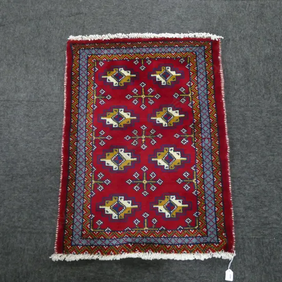 (140G) PERSIAN H/KNOTTED TORKAMAN RUG 850 x 620mm