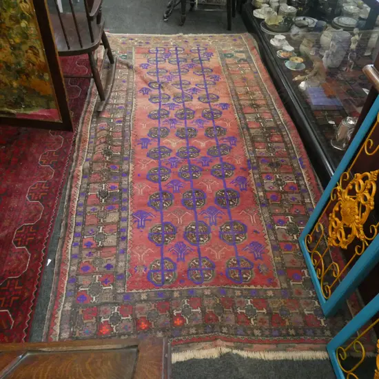 AFGHAN SADDLE BAG AND CARPET (BOTH REQUIRE GOOD CLEANING)