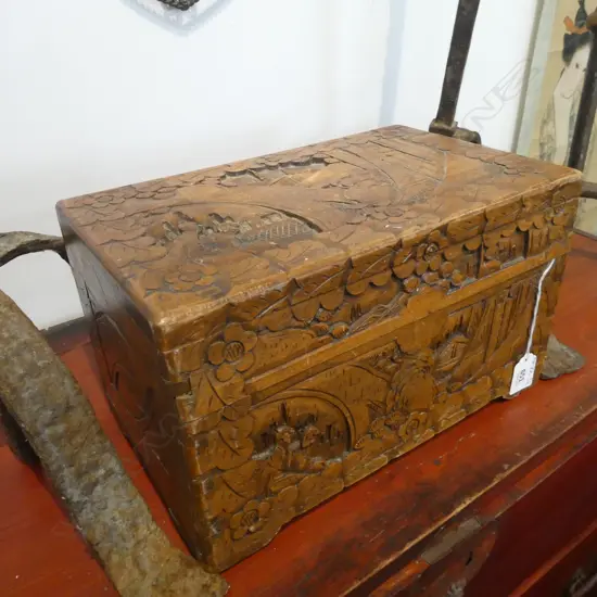SM ORIENTAL CARVED CAMPHOR WOOD CHEST 300 X 185 X  180MM