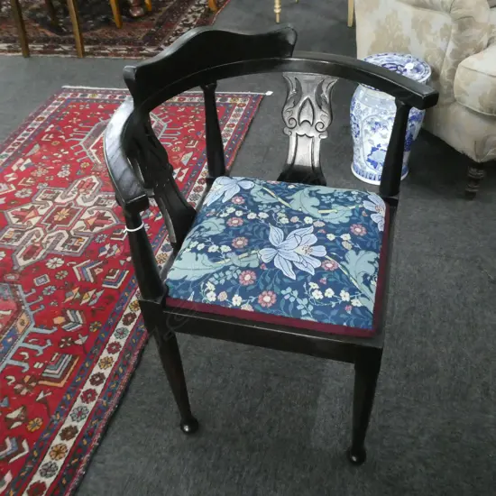 EDWARDIAN CORNER CHAIR MORRIS STYLE UPHOLSTERY