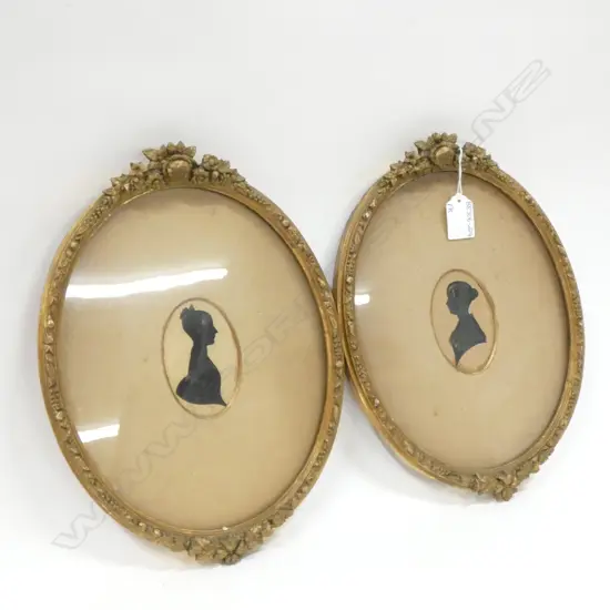 2 GILT FRAMED BLACK SILHOUETTE PORTRAITS  300 X 220MM
