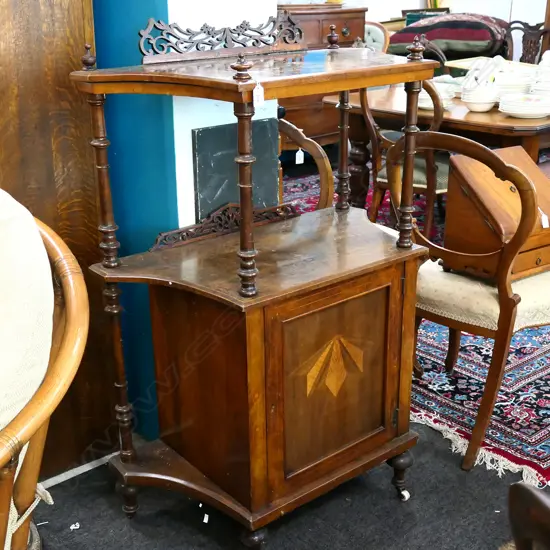 VICTORIAN WALNUT INLAID WHATNOT CABINET...