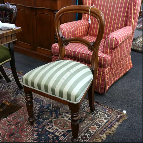 BALLOON BACK CHAIR GREEN STRIPED UPHOLSTERY