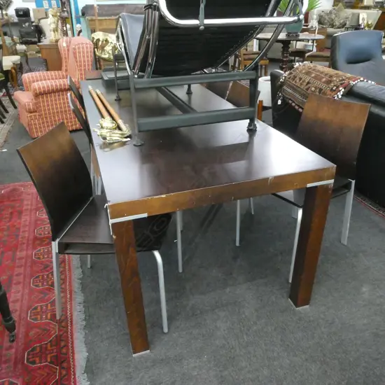 CONTEMPORARY DARK HARDWOOD EXTENDING DINING TABLE & 6 CHAIRS