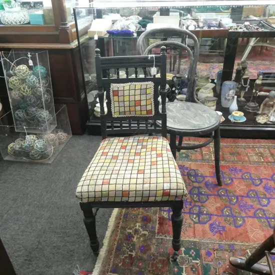 2 CHAIRS; 1 EDWARDIAN EBONISED & BENTWOOD - WITH FAULTS 