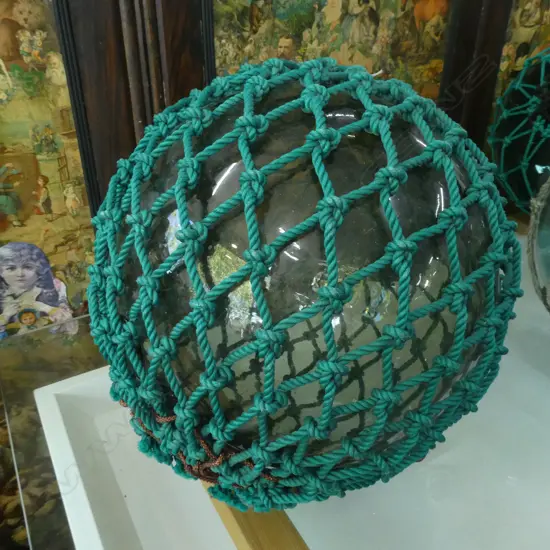 OLD LARGE GLASS FISHING FLOAT WITH NETTING Dia.380mm