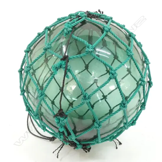 OLD GLASS LARGE FISHING FLOAT GREEN NETTING Dia.380mm