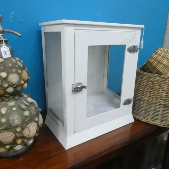 WHITE METAL MEDICINE CABINET - GLASS DOOR 370 X 220 X 450MM