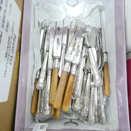 BOX LOT SILVER PLATE CUTLERY AF