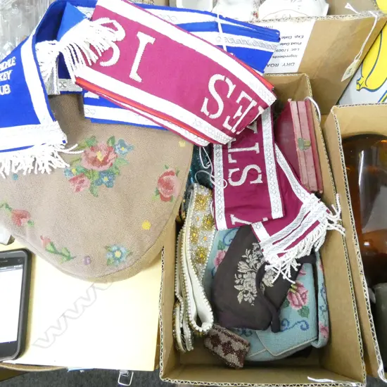 BOX MISC. BEAD ENCRUSTED BELT / SMALL BAGS / SILK JOCKEY SASHES ETC.