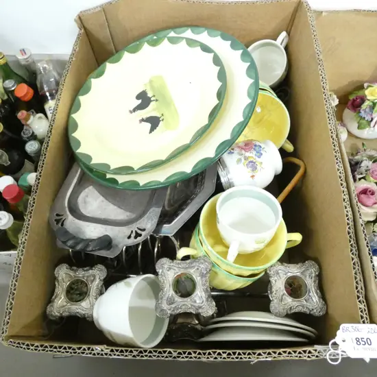 BOX MISC INCL. SILVER PLATE CANDELABRA ETC.