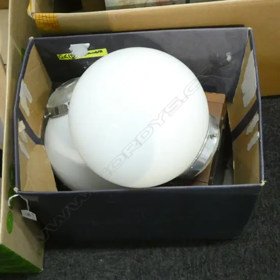 BOX LOT PR MILK GLASS GLOBE LIGHT FITTINGS ETC