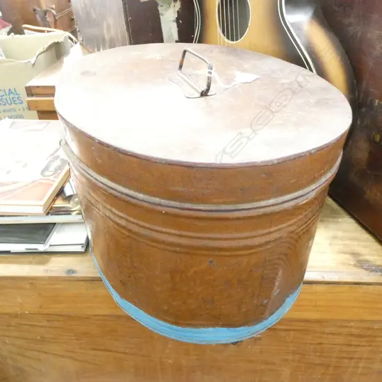 LGE COPPER OVAL HAT BOX - BLUE DAUBS OF PAINT 320 400 X 250MM