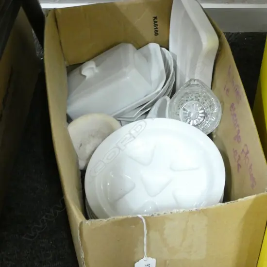 BOX OF ESCARGOT PLATES AND OTHER CHINA