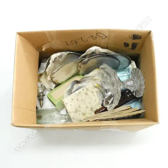 LOT LINEN/GLASS/CARDS/ SHELLS ETC