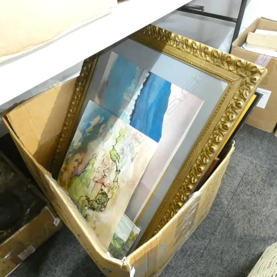 BOX LOT FRAMED ART; PRINTS / WATER COLOURS ETC.