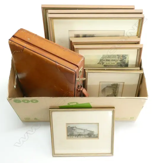 BOX LOT ASST. PRINTS, LEATHER BREIFCASE, PR PLATES