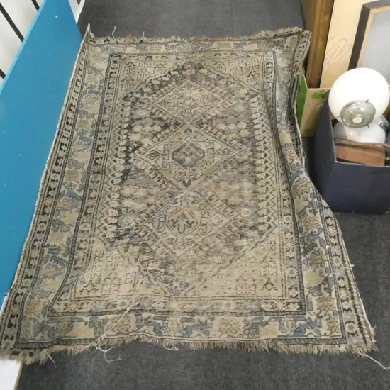 OLD HAND WOVEN PERSIAN RUG - QUITE THREADBARE - 1300 X 1680MM